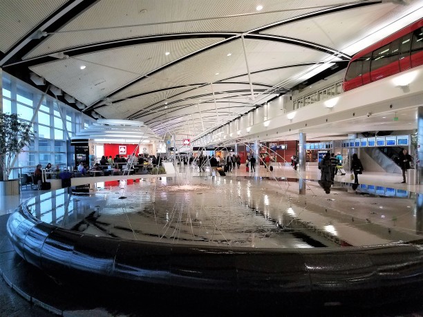 March 2017 photo of DTW Concourse A water sculpture